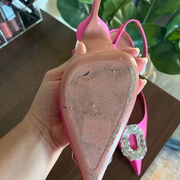 Amina Muaddi Pink Satin Camelia Sling 105 - Picture 4 of 9